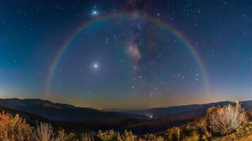 Like a secret trail to the moon a moonbow graces the sky with its delicate and ethereal hues creating a magical atmosphere photo