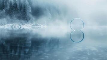 A mysterious foggy morning revealing an unexpected ice circle slowly spinning in a secluded lake photo