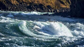 A constant tugofwar between the calm river and the powerful whirlpool each one struggling for dominance photo