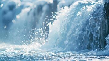 A frozen waterfall with large ice disks forming at its base from the rushing water photo