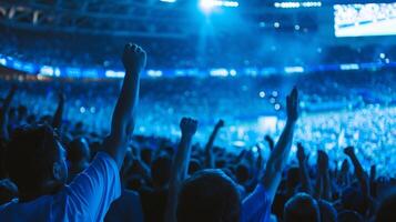 Hundreds of voices blending into one powerful chant filling the stadium with an intense energy photo