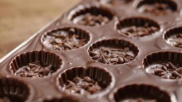 A tray filled with an assortment of delicious chocolates in various sizes and flavors, creating a tempting display photo