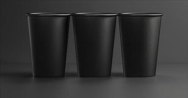 Blank mockup of matte black disposable cups offering a sleek and modern canvas for branding photo