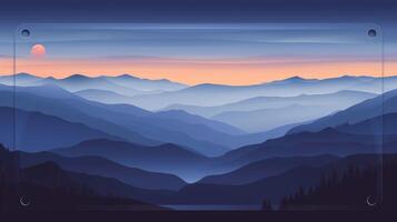 Blank mockup of a navy blue license plate with a minimalistic design featuring a mountain landscape and a subtle gradient background photo
