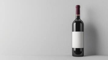 Blank mockup of a red wine bottle with a clean and minimalistic label featuring a simple black and white design photo