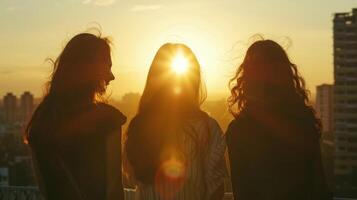 The womens silhouettes are highlighted by the warm sun casting a powerful and empowering image. . photo