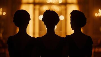 The silhouettes of three goddesses command the attention of the room presence radiating an air of authority and intelligence. . photo