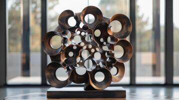 A sculpture of interlocking gears each one crafted to resemble a different biofuel molecule showcasing the intricate and interconnected nature of these organic compounds. photo