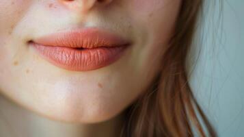 A soft sigh escaping from between slightly parted lips signifying contentment. photo
