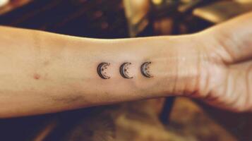 On their wrist a tiny moon phases tattoo serves as a reminder to embrace change and the natural cycles of life. photo