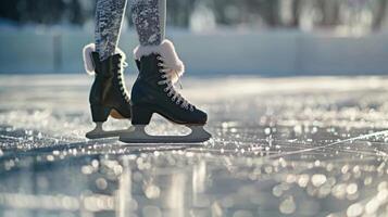 The defined yet graceful muscles of a figure skater as they glide across the ice with precision and grace. photo