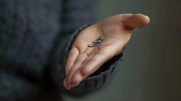 On the palm of their hand a simple but meaningful word tattoo is a constant source of comfort and empowerment. photo