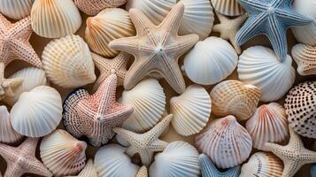 The intricate patterns of seashells create a heartlike shape, revealing the natural artistry of the ocean. photo