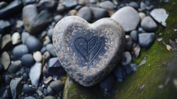 A detailed view of fingerprints on a heartshaped stone, representing the lasting impression people make on our hearts. photo
