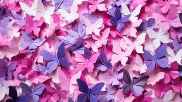 Vibrant hues of pink and purple dance across the paper as it transforms into a graceful origami erfly, representing love and transformation. photo