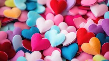 un macro Disparo de papel picado corazones, capturar el delicado y encantador naturaleza de cada individual pedazo. foto