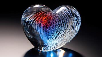 The delicate patterns of fingerprints on a crystal heart paperweight, a reminder of the special bond between two people. photo