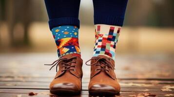 A closeup of a couples intertwined feet, with one foot wearing a pixelated sock and the other wearing a traditional sock, showing the fusion of traditional and digital elements in modern photo