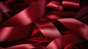A rich, velvet ribbon in a deep shade of crimson, its plush texture begging to be touched and adorned on a special Valentines Day gift. photo