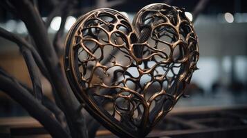 Inspired by nature, this heart sculpture is a beautiful blend of organic and industrial elements, creating a visually striking 3D piece. photo