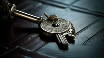 The key completely inserted into the lock, ready to turn and reveal the heartfelt words within. photo