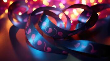 A whimsical ribbon, dancing through the air in a mesmerizing pattern, before stopping to form a heart and reveal a hidden love message. photo