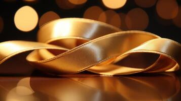 Two intertwined ribbons resting on either side of a golden scale, showcasing the intertwining and continuous effort needed to keep love in perfect balance. photo