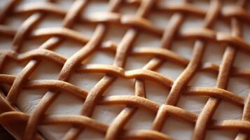 A closeup of a heartshaped pastry reveals a delicate lattice pattern, created with perfectly p strips of dough. photo