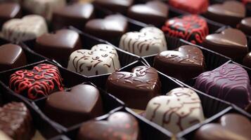 A tempting array of heartshaped chocolates, each one telling its own story through whimsical animations. photo