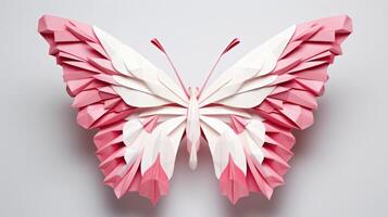 un delicado papel mosca, sus alas doblada y desplegado en un fascinante bailar, exhibiendo sombras de rosado y blanco. foto