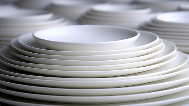 The symmetry and repetition of stacked plates, symbolizing the daily routines and shared responsibilities in a stable and committed relationship. photo