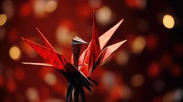 A traditional origami crane comes to life, elegantly folding its wings in a show of devotion and affection. photo