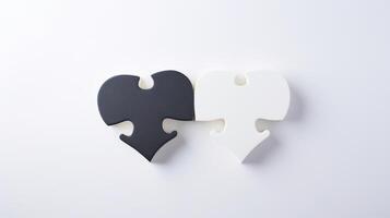 The shadows of two puzzle pieces forming a heart on a white surface, representing the depths and complexities of love. photo