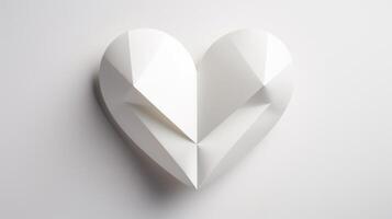 A single paper heart, crafted with precision and care, sitting on a plain background, representing the simplicity and beauty of genuine love in its purest form. photo