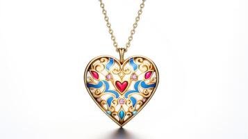 A charming heartshaped necklace, with a playful mix of colorful enamel and bold geometric patterns, adding a playful twist to a classic design. photo