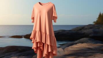 Minimalistic view of a tiered Peach Fuzz tunic, ideal for lounging or running errands. photo