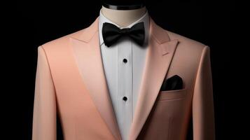 Minimalistic view of a perfectly tailored Peach Fuzz tuxedo, a musthave for any black tie event. photo