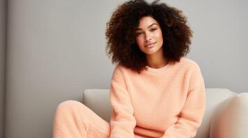 Minimalistic view of a Peach Fuzz loungewear set, featuring a plush teddy fleece fabric for ultimate coziness. photo