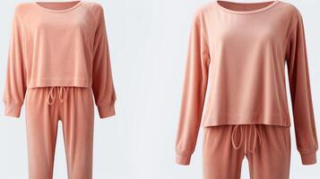 Minimalistic view of a velvety Peach Fuzz loungewear set, perfect for luxurious lounging and selfcare days. photo