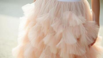 Closeup of a Peach Fuzz skirt, in a subtle and feminine shade for a minimalist look. photo