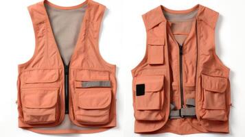 Minimalistic view of a Peach Fuzz utility vest, featuring numerous pockets for storing essentials and completing your safari look. photo