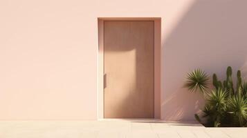 Minimalistic view of a Peach Fuzz colored door, with a shiny door and clean lines for a sleek and modern look. photo