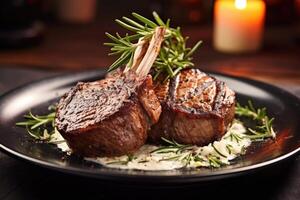 Each lamb chop is skillfully to offer a generous portion of lean, yet incredibly tender meat that requires minimal effort to savor. photo
