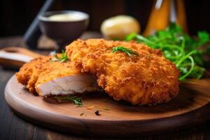 The Chicken Schnitzel tantalizes the taste buds with its golden crust that s the juiciness within, creating a winning combination of textures that is hard to resist. photo