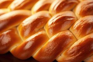 The intricate braided pattern of the Challah bread gives it an enchanting appearance, its interwoven strands creating a visual delight. photo