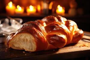 The aroma of the Challah bread is unmistakable a harmonious blend of warm, yeasty notes combined with a subtle hint of sweetness. photo