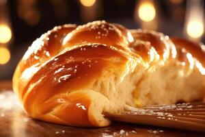 As you tear into a piece of Challah bread, youll experience its exceptional elasticity, a testimony to its expertly crafted dough. photo