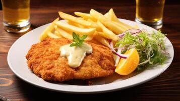 With its mouthwatering aroma and perfectly balanced texture, this Chicken Schnitzel is a culinary masterpiece that offers a delightful combination of crunch and tenderness. photo