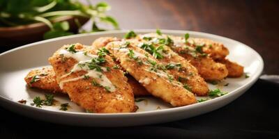 Savor the harmonious blend of herbs and es that enhance the flavor of the Chicken Schnitzel, elevating it to a dish that bursts with richness and complexity. photo