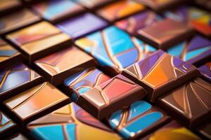 Like edible works of art, these creations feature a mosaic of vibrant colors, expertly coating the mouthwatering milk chocolate that lies concealed within. photo
